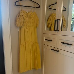 Vince Yellow Puff-Sleeve Midi Dress